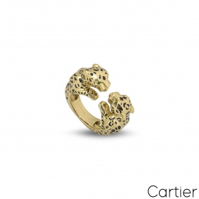 Cartier Yellow Gold Enamel Double Panthere De Cartier Ring